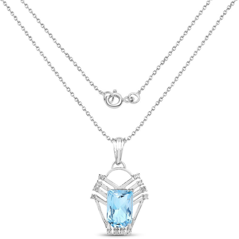 Bids.com 5.76 Carat Genuine Swiss Blue Topaz & White Topaz .925 Sterling Silver Pendant Pendants