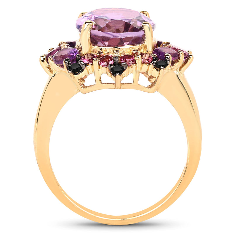 Bids.com 14K Yellow Gold Plated 5.25 Carat Genuine Amethyst, Rhodolite and Blue Diamond .925 Sterling Silver Ring Rings