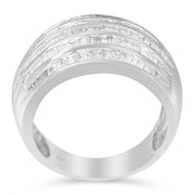 Bids.com .925 Sterling Silver 1.0 Cttw Baguette-Cut Diamond 6-Row Channel Set Domed Tapered Cocktail Fashion Ring (H-I Color, I2-I3 Clarity) - Size 6-1/2 Rings