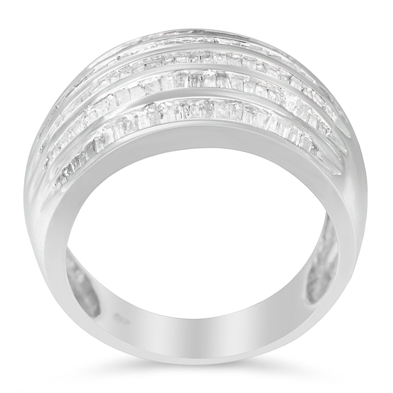 Bids.com .925 Sterling Silver 1.0 Cttw Baguette-Cut Diamond 6-Row Channel Set Domed Tapered Cocktail Fashion Ring (H-I Color, I2-I3 Clarity) - Size 6-1/2 Rings