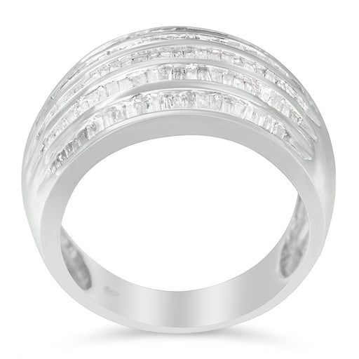 Bids.com .925 Sterling Silver 1.0 Cttw Baguette-Cut Diamond 6-Row Channel Set Domed Tapered Cocktail Fashion Ring (H-I Color, I2-I3 Clarity) - Size 6-1/2 Rings