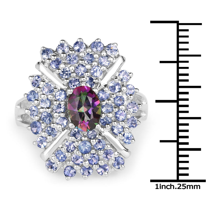 Bids.com 2.86 Carat Genuine Mystic Topaz and Tanzanite .925 Sterling Silver Ring Rings