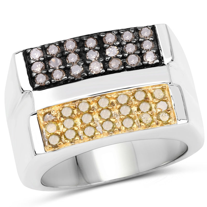 Bids.com 0.63 Carat Genuine Champagne Diamond and Yellow Diamond .925 Sterling Silver Ring Rings