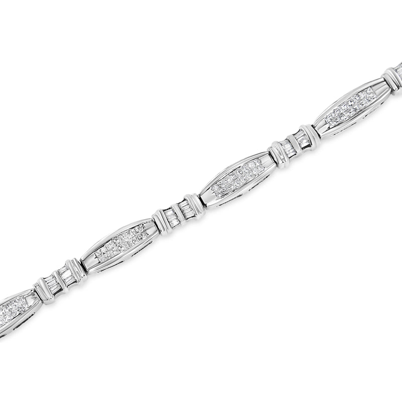 Bids.com 14K White Gold 2.0 Cttw Channel-Set Alternating Baguette and Princess-Cut Diamond Link Bracelet (H-I Color, SI2-I1 Clarity) - Size 7 Bracelets
