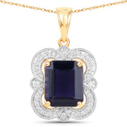 Bids.com 4.07 Carat Genuine Iolite and White Diamond 14K Yellow Gold Pendant Pendants