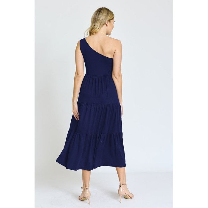 One Shoulder Ruffle Midi Dress