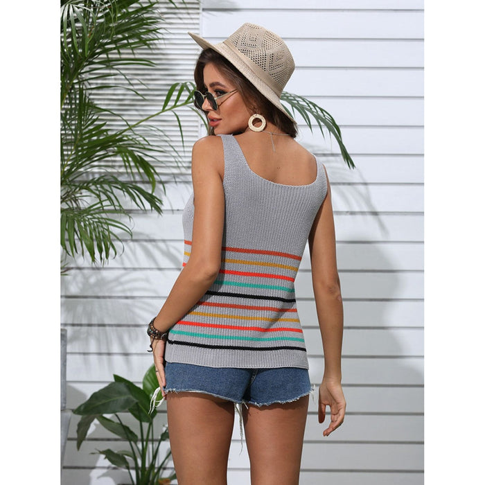 Striped V-Neck Knit Tank