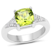 Bids.com 2.27 Carat Genuine Peridot and White Zircon .925 Sterling Silver Ring Rings