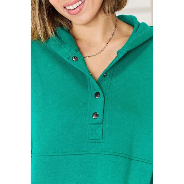 Zenana Half Snap Long Sleeve Hoodie