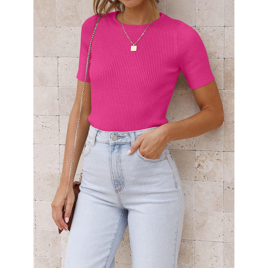 Round Neck Short Sleeve Knit Top