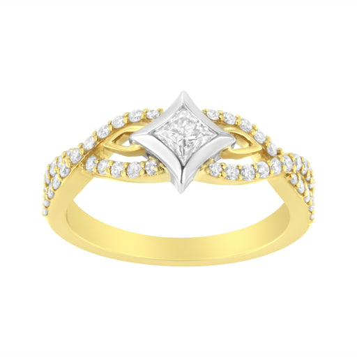 Bids.com 10K Two Tone Color 2/3 Cttw Diamond Kite and Twist Shank Ring (H-I Color,SI2-I1 Clarity) Rings