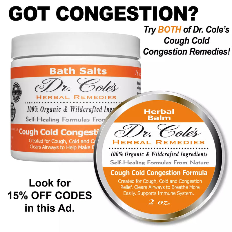 COLEHERBALS LLC 28 - Dr. Cole's Organic Cough Cold Congestion Bath Salts Herbal White Smoke