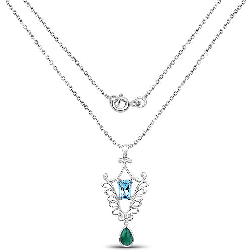Bids.com 9.23 Carat Genuine Emerald and Swiss Blue Topaz .925 Sterling Silver Pendant Pendants
