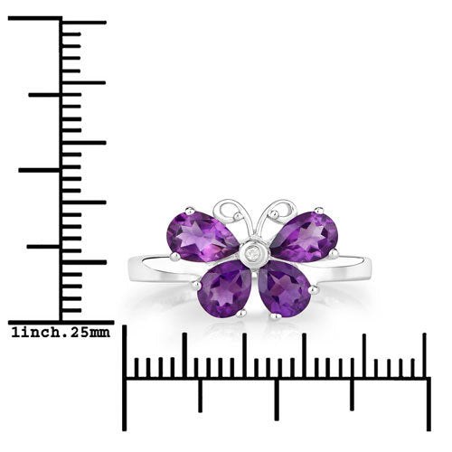 Bids.com 1.35 Carat Genuine Amethyst and Created White Sapphire .925 Sterling Silver Ring Rings