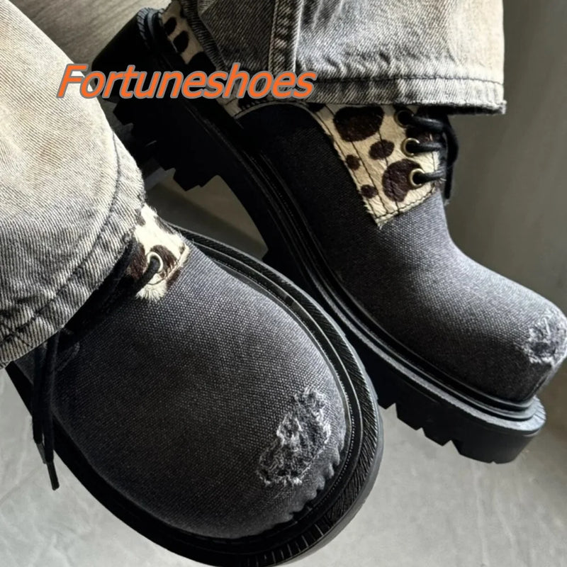 Mill's Beauty Supply Shallow Patchwork Round Toe Retro Style Platform Shoes