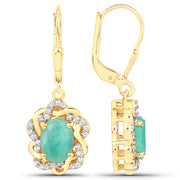 Bids.com 2.36 Carat Genuine Emerald and White Topaz .925 Sterling Silver Earrings Earrings