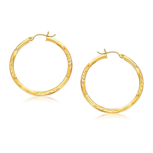 Bids.com 14k Yellow Gold Fancy Diamond Cut Hoop Earrings (35mm Diameter) Earrings