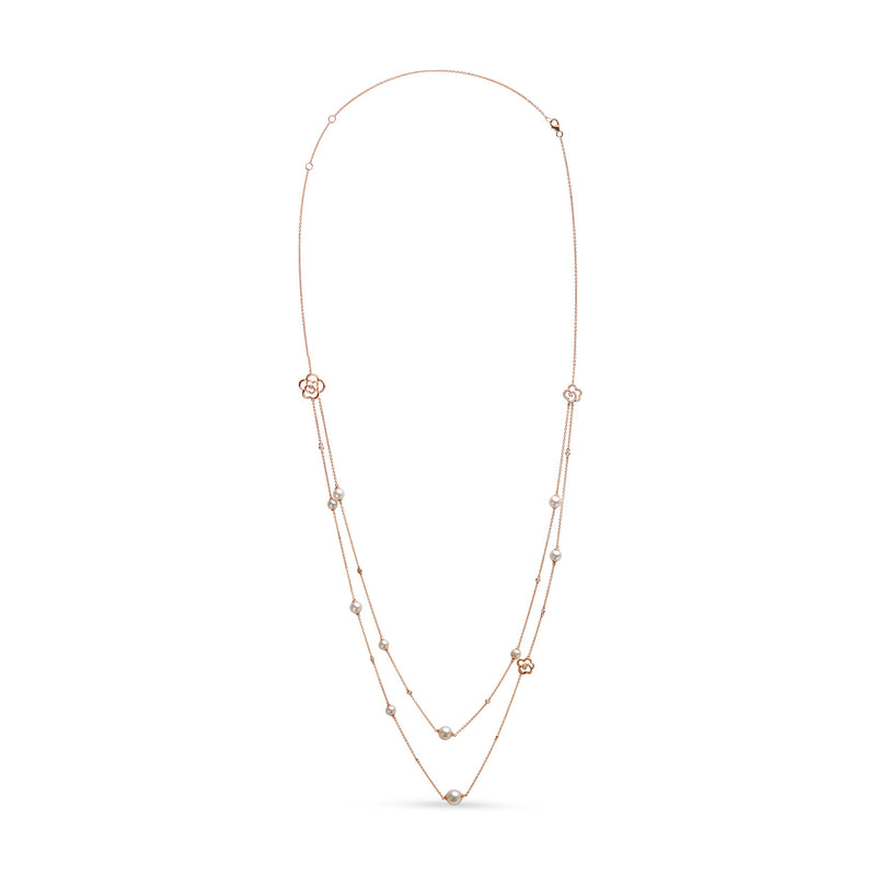 Bids.com 18K Rose Gold 1/2 Cttw Diamond and Freshwater Pearl Double Strand Station Necklace  (G-H Color, SI1-SI2 Clarity) - Adjustable up to 16" to 20" Necklaces