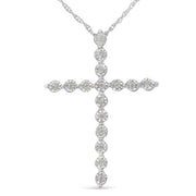 Bids.com .925 Sterling Silver 1/6 Cttw Brilliant-Cut Diamond Miracle-Set Shared Prong Cross 18" Pendant Necklace (I-J Color, I2-I3 Clarity) Necklaces