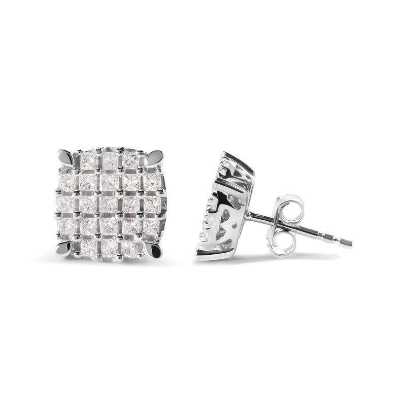 Bids.com 10K White Gold 3/4 Cttw Princess Diamond Composite Cushion Shape Stud Earrings (I-J Color, I1-I2 Clarity) Earrings
