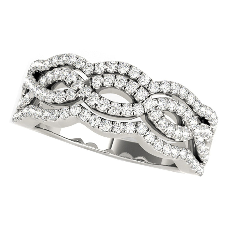 Bids.com Diamond Studded Ring with Four Curves in 14k White Gold (5/8 cttw) Rings