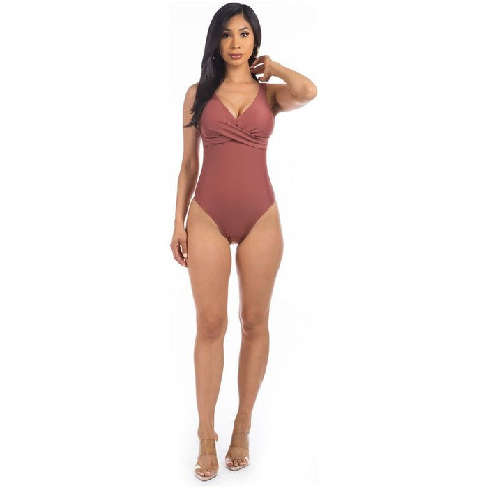 Pleated Cross Gathering Low V One Piece