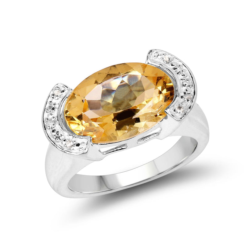 Bids.com 4.55 Carat Genuine Citrine and White Diamond .925 Sterling Silver Ring Rings