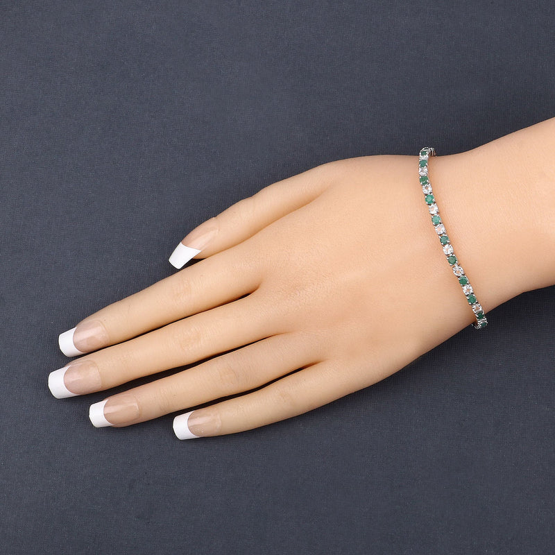 Bids.com 5.77 Carat Genuine Emerald and White Topaz .925 Sterling Silver Bracelet Bracelets
