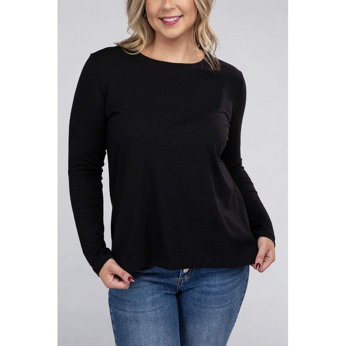 Plus Cotton Crew Neck Long Sleeve T-Shirt