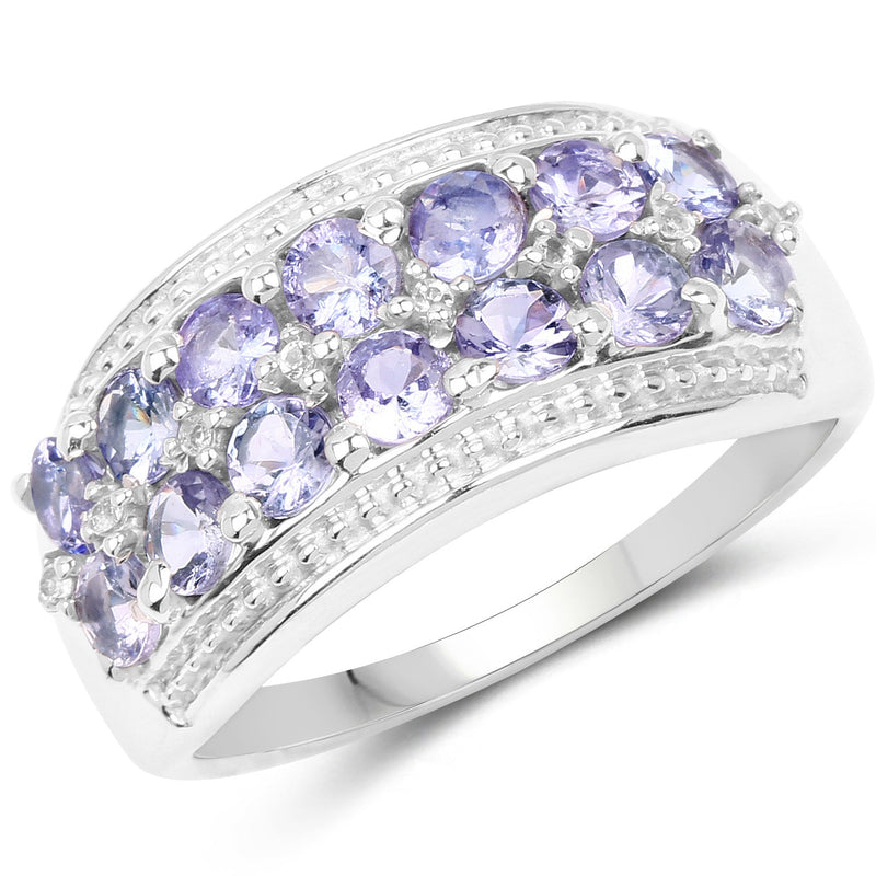 Bids.com 1.44 Carat Genuine Tanzanite & White Topaz .925 Sterling Silver Ring Rings