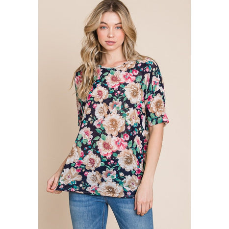 BOMBOM Floral Round Neck T-Shirt