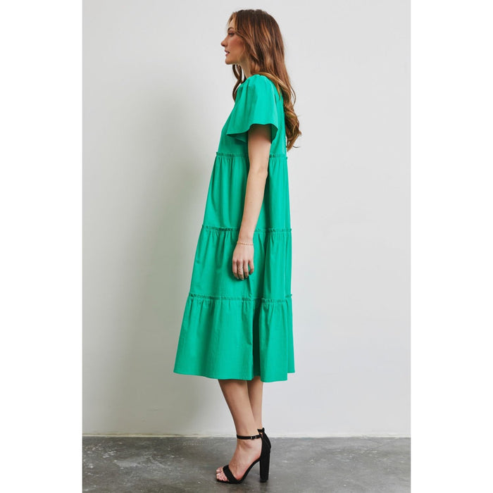 HEYSON Cotton Poplin Ruffled Tiered Midi Dress