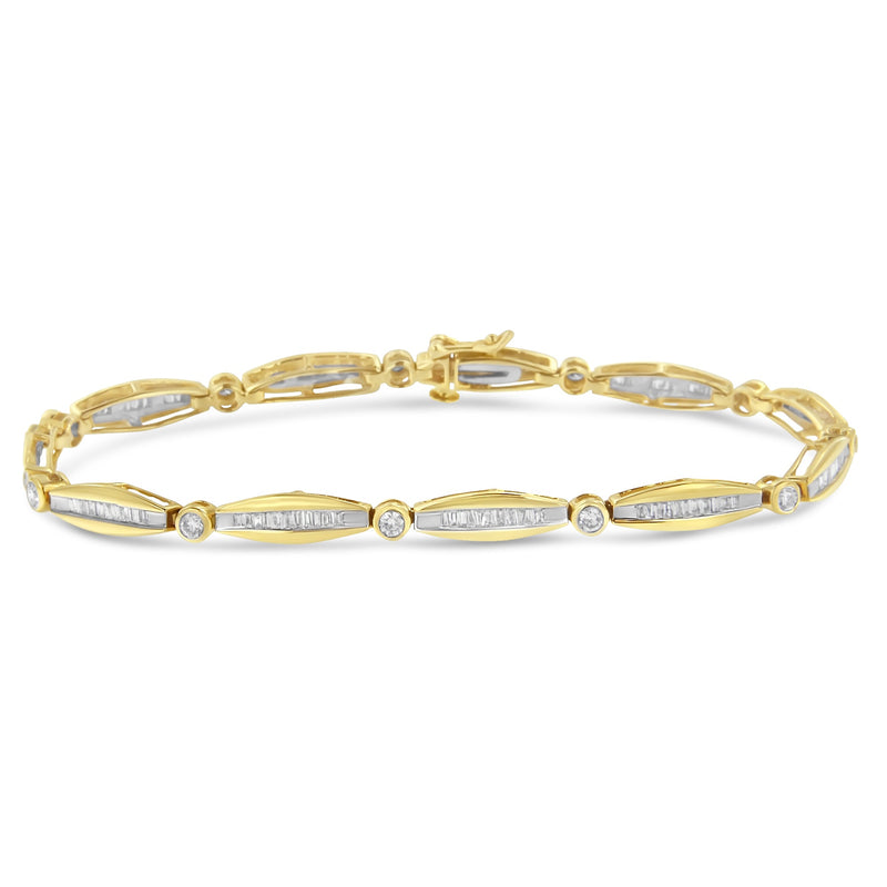 Bids.com 14K White Gold 1-1/2 Cttw Round Brilliant-Cut & Baguette Cut Diamond Bezel and Tapered Link 7" Tennis Bracelet (H-I Color, I1-I2 Clarity) Bracelets
