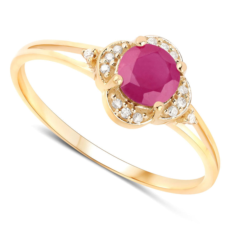 Bids.com 0.59 Carat Genuine Ruby and White Diamond 14K Yellow Gold Ring Rings