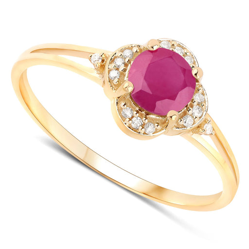 Bids.com 0.59 Carat Genuine Ruby and White Diamond 14K Yellow Gold Ring Rings
