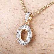 Bids.com 0.18 Carat Genuine White Diamond 14K Yellow Gold Semi Mount Pendant - holds 8x6mm Oval Gemstone Pendants
