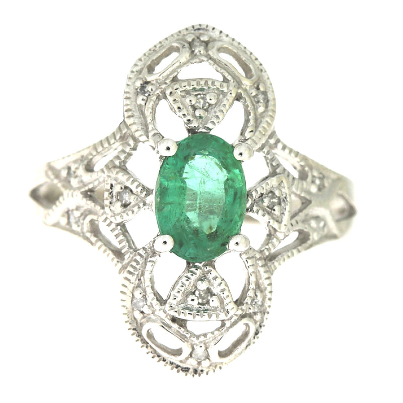 Bids.com .70ct Emerald Diamond Ring 10KT White Gold Rings