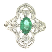 Bids.com .70ct Emerald Diamond Ring 10KT White Gold Rings
