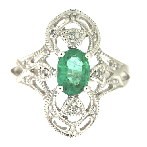 Bids.com .70ct Emerald Diamond Ring 10KT White Gold Rings