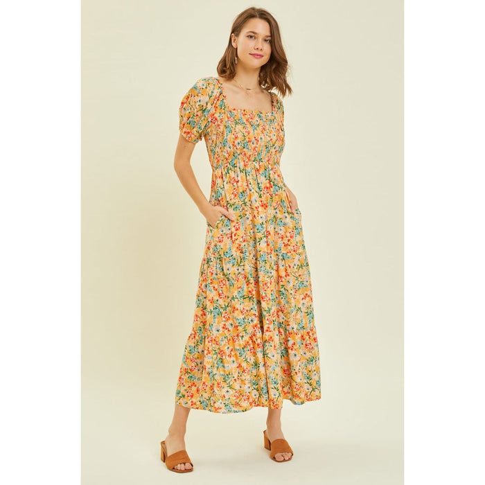 HEYSON Floral Smocked Tiered Midi Dress