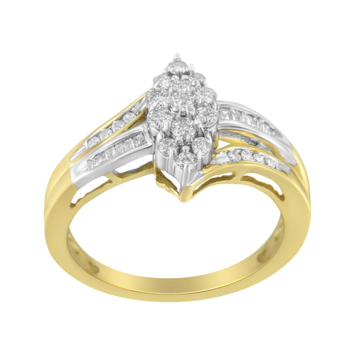 Bids.com 10K Yellow and White Gold 1/2 Cttw Diamond Marquise Shaped Cluster Split Shank Ring (H-I Color, SI2-I1 Clarity) - Size 7 Rings