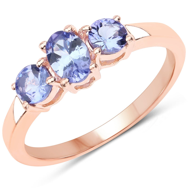 Bids.com 18K Rose Gold Plated 0.90 Carat Genuine Tanzanite .925 Sterling Silver Ring Rings