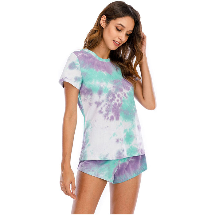 Tie-Dye Round Neck Short Sleeve Top and Shorts Lounge Set