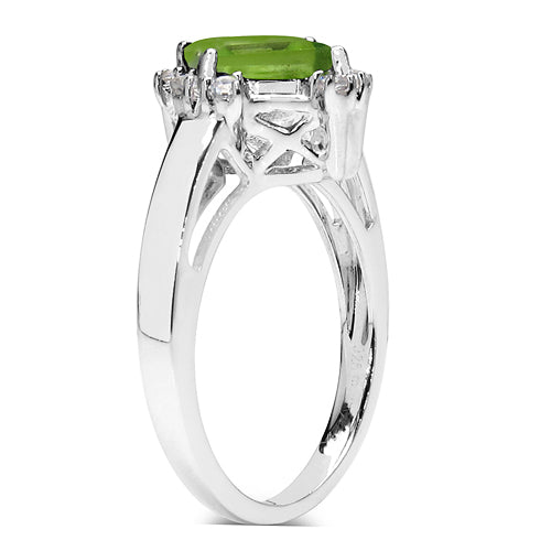 Bids.com 2.01 Carat Genuine Peridot & White Topaz .925 Sterling Silver Ring Rings
