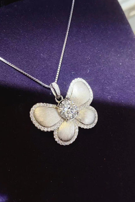 1 Carat Moissanite Platinum Plated Sterling Silver Butterfly Pendant Necklace