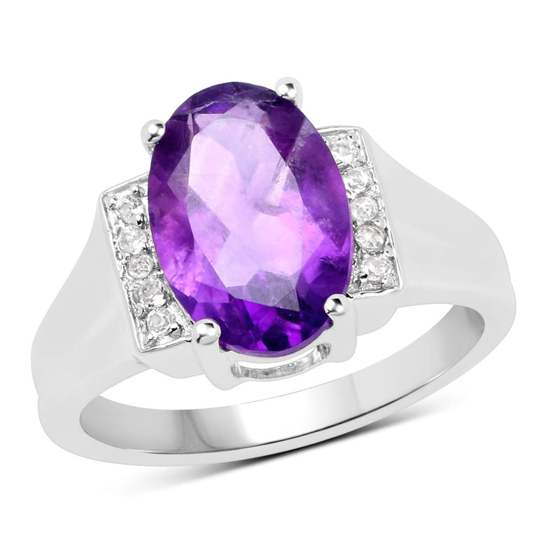 Bids.com 3.12 Carat Genuine  Amethyst and White Topaz .925 Sterling Silver Ring Rings