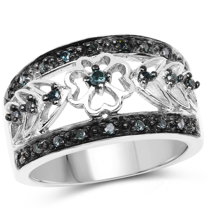 Bids.com 0.31 Carat Genuine Blue Diamond .925 Sterling Silver Ring Rings