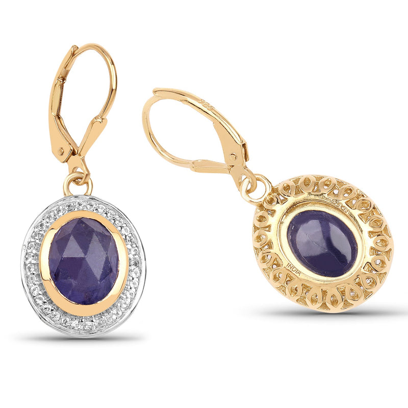 Bids.com 14K Yellow Gold Plated 7.42 Carat Genuine Tanzanite and White Topaz .925 Sterling Silver Earrings Earrings