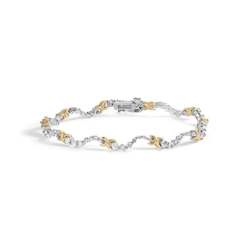 Bids.com 10K Two-Tone 2.00 Cttw Diamond "X" and Wave Link Bracelet (H-I Color, I1-I2 Clarity) - 7" Inches Bracelets