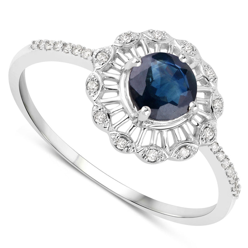 Bids.com 0.72 Carat Genuine Blue Sapphire and White Diamond 14K White Gold Ring Rings